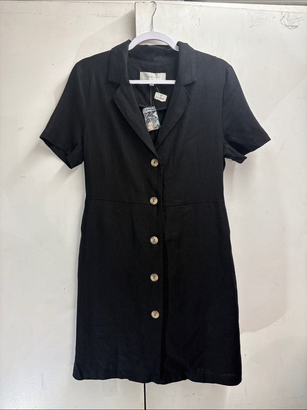Love Tree Black Button-Front Short Sleeve Mini Dress